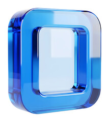 3D Blue Glass Rounded Square Icon, Glossy App Symbol, Modern Button Element, Crystal Shape Sign, High Quality Render, UI Design, Frame Graphic