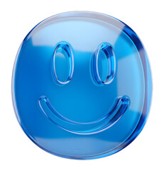 3D Blue Glass Smiley Face Icon, Glossy Happy Symbol, Modern Emoji Element, Crystal Emotion Sign, High Quality Render, Social Design, Positive Graphic