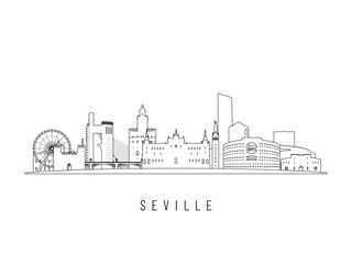 Fototapeta premium Detailed Sevilla skyline vector illustration. Sevilla, Spain buildings in line art style, perfect for modern designs.