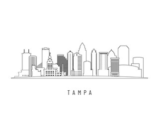 Obraz premium Detailed Tampa skyline vector illustration. Tampa FL buildings in line art style, perfect for modern designs.