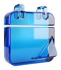 3D Blue Glass Calendar Icon, Glossy Date Symbol, Modern Schedule Element, Crystal Agenda Sign, High Quality Render, Time Design, Planner Graphic