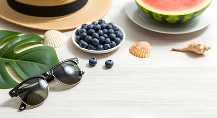 Summer still life with sunglasses and fruit