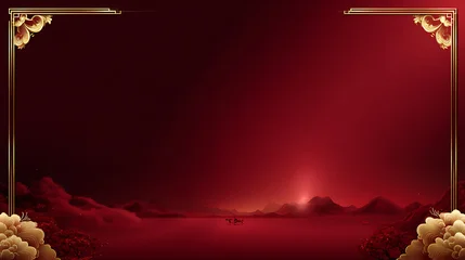 Keuken achterwand Bordeaux Luxury chinese background festive oriental background red landscape sunrise elegant frame golden border decorative cloud minimal scenery calm mood  © Alexar_JavaCreator