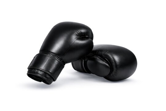 A pair of black boxing gloves on a white background, commercial photo
