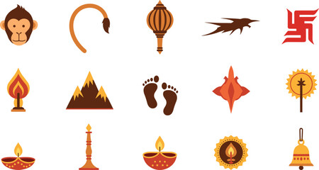 Vibrant Diwali icons and symbols in warm orange tones