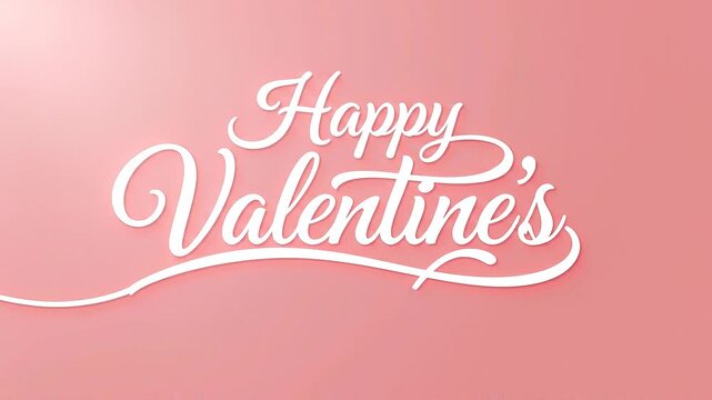 Elegant white cursive lettering Happy Valentines Day text overlay on soft pink background with