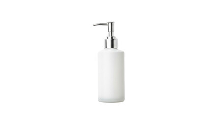 Obraz premium White frosted glass pump bottle with silver dispenser, cosmetic container mockup isolated on white