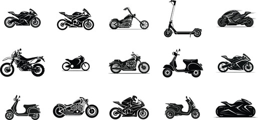 Fototapeta premium Collection of various motorcycle and scooter illustrations