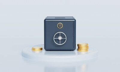 안전한 금고와 금 동전 Secure Safe Box with Gold Coins