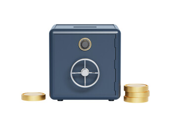 안전한 금고와 금 동전 Secure Safe Box with Gold Coins