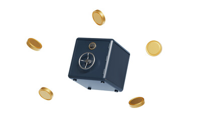 안전한 금고와 금 동전 Secure Safe Box with Gold Coins