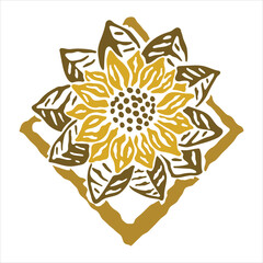 sunflower with leaves and diamond frame art Vector