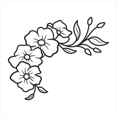 outline floral corner design with leaves and buds Vector