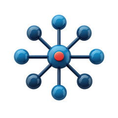 Blue Atom Model with Central Red Nucleus.
