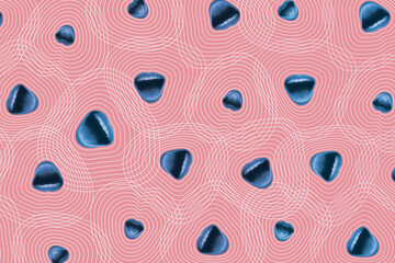 Surreal Pop Art Pattern of Blue Open Mouths Screaming on Pink Background with White Concentric Lines Representing Sound Waves and Expression