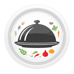 Black Cloche with Food Icons Around.