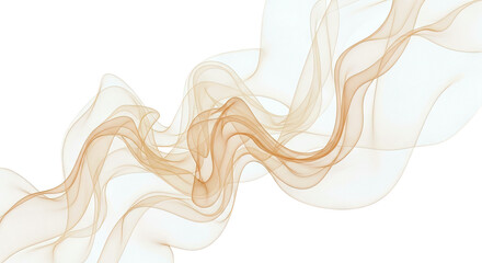 Abstract Swirling Amber Smoke Waves on White Background