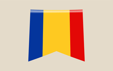 Fototapeta premium Glossy Romanian flag vector icon designed as a hanging pennant, a national symbol for patriotic celebrations.