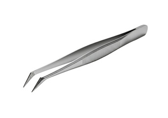 Silver Tweezers Close-up with Slanted Tips.