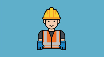 Construction Worker Icon with Hard Hat and Safety Vest.