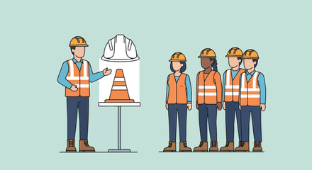 Construction Safety Training Instructor Explains Traffic Cone to Workers.