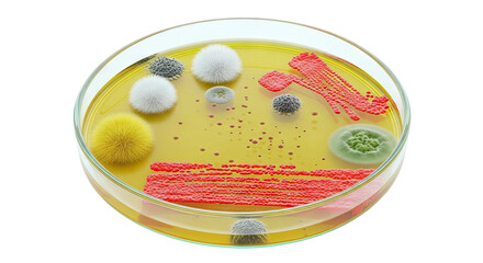 Petri dish with diverse microbial cultures