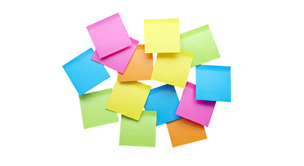 Colorful sticky notes pile on white background