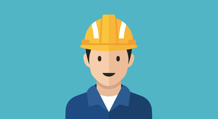 Construction Worker Avatar with Hard Hat Icon Blue Collar Male.