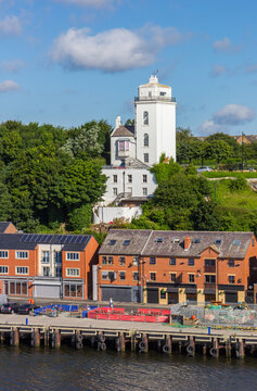 Fish Quay High Lighthouse on the hill in Newcastle upon Tyne, England
