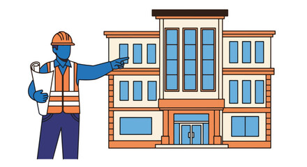 Building Construction Site Architect with Plans Inspecting Property.