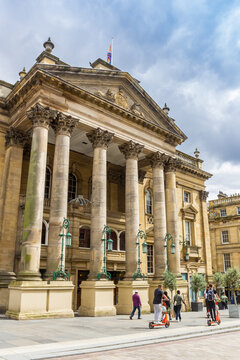 Front facade of the Theatre Royal in Grey Street of Newcastle upon Tyne, England