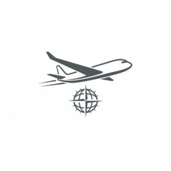 Airplane and globe compass navigation logo