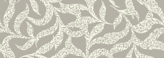 Fototapeta premium Abstract swirl floral leaves seamless pattern.