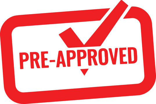 Red Pre Approved Stamp Seal With Checkmark on White Background approval