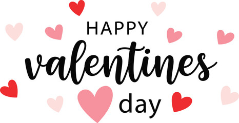 Happy Valentines Day Typography Design with Pink and Red Hearts on White Background for Greeting Cards Romantic Celebration and Seasonal Marketing