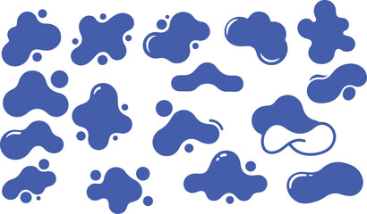 Various Abstract Blue Ink Splatter Shapes Scattered in Random Organic Patterns