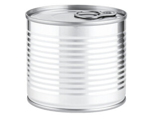 Silver metal tin can with a pull tab for canned food products. Isolated on transparent background