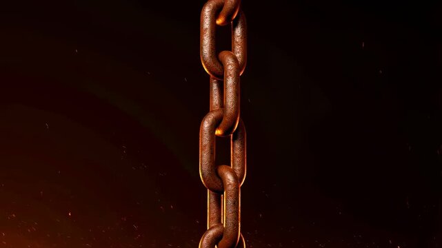 Rusty metal chain hanging against a dark background. Symbolizes strength, resilience, and the weight of burdens in industrial settings