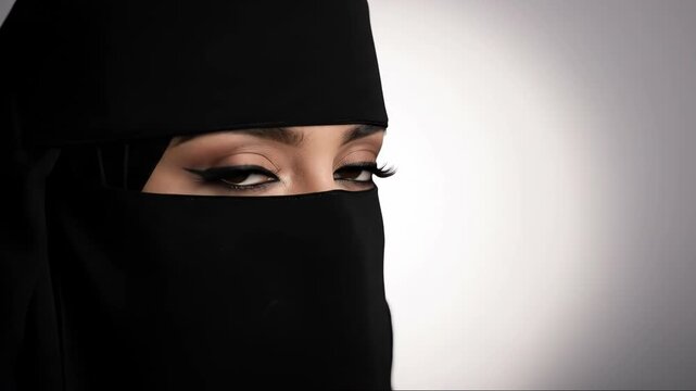 Intense eye expression of a woman wearing a niqab  cultural and emotional connection