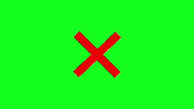 Red x mark animation on green screen