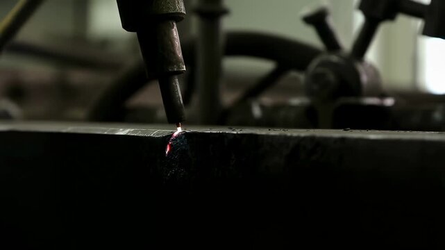 Sparks flying from a welding torch as it cuts through metal in a workshop. Essential process in metal fabrication and manufacturing industries