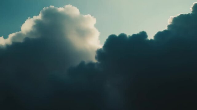 Heavy clouds gathering in the sky creating a dramatic and moody atmosphere with varying densities and soft light filtering from above, suitable for backgrounds