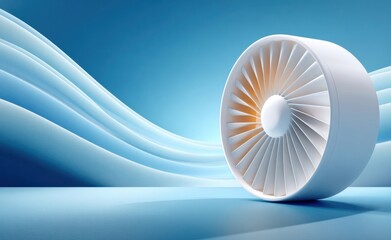 Obraz premium Close-up of a white airbrushed turbine fan with flowing blue waves and smooth shadows