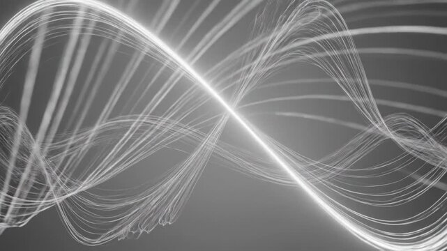 Abstract white lines flowing and twisting against a gradient gray background, creating a dynamic and modern design.