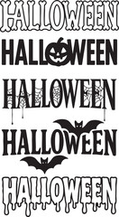 Obraz premium Collection of Halloween text designs with spooky elements like pumpkins, bats, and spiderwebs
