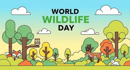Naklejka premium World Wildlife Day Nature Forest Animal Cartoon Scene