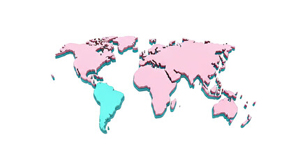 Obraz premium 3D World Map with South America Highlighted