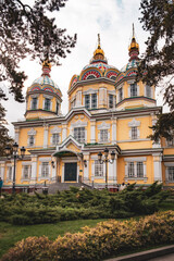 Fototapeta premium Colorful Domes of Zenkov Cathedral in Almaty Kazakhstan