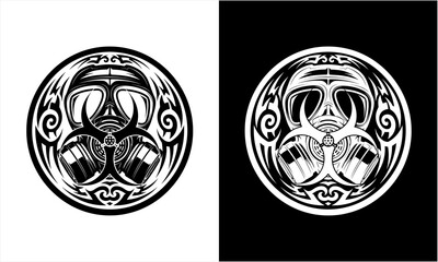 Tribal Gas Mask Design in Black and White Circle.
