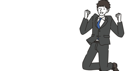 Fototapeta premium ジャンプして喜ぶ就活中の男性(コピースペースあり)